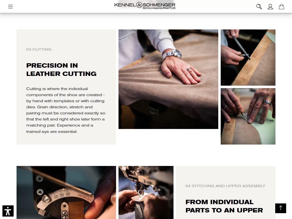 Dieselbe Station der Erlebniswelt in englischer Sprache: Precision in leather cutting