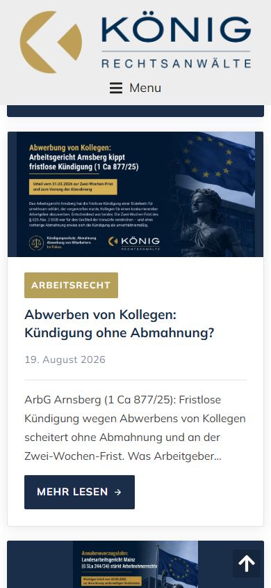 Mobile Ansicht der Fachbeiträge als Karten mit Rechtsgebiet, Datum und Kurztext