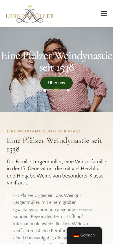 Mobile Startseite der Website von Lergenmüller