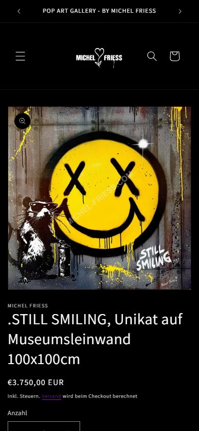 Mobile Produktseite des Unikats Still Smiling mit Format und Preis